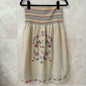 Vintage Y2K Flying Tomato Strapless Smocked Boho Dress Size L Embroidered